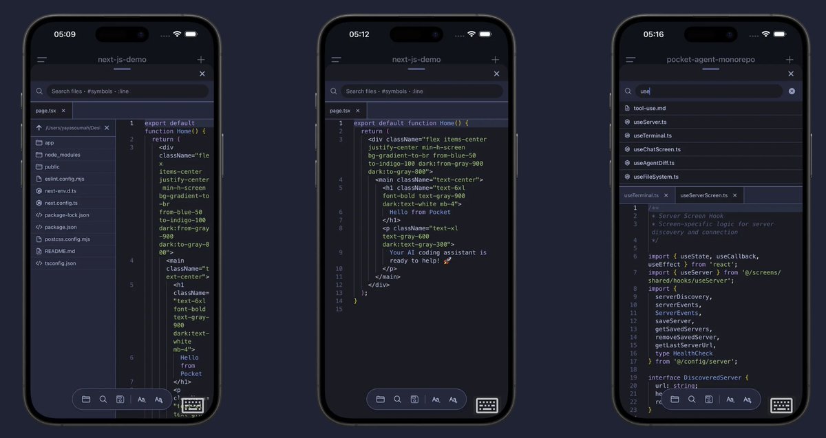 一款Claude Code式的本地远程编程工具：Pocket Server，用手机操控电脑敲命令、跑脚本

即可实时操作终端、编辑文件、搜索网页并运行各种工具

支持Claude Code、Cursor、Gemini CLI操作，让AI自动写代码、改bug、查资料，可以控制权限，审批或全自动

#PocketServer #手机编程
