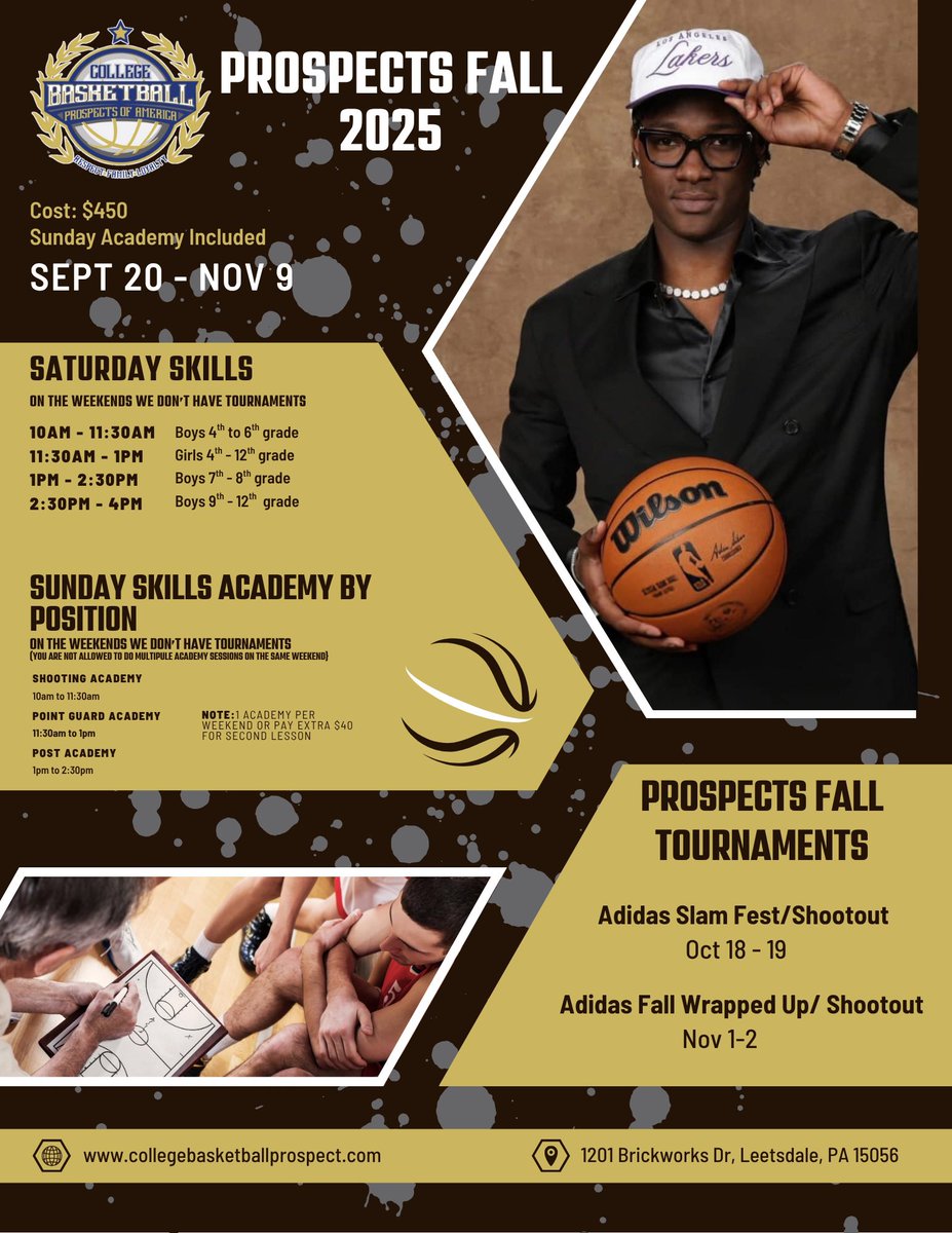 Prospects Nation we are two weeks away from the start of our Fall AAU and Skills. Register today at collegebasketballprospect.com
4 Tournaments plus 4 weekends practice and skills on Sunday. Point Guard Academy- Shooting Academy