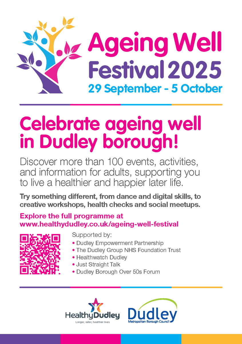 Celebrate ageing well in the Dudley borough! 🎈

Find out all the events happening during the festival here ➡️ healthydudley.co.uk/ageing-well-fe…