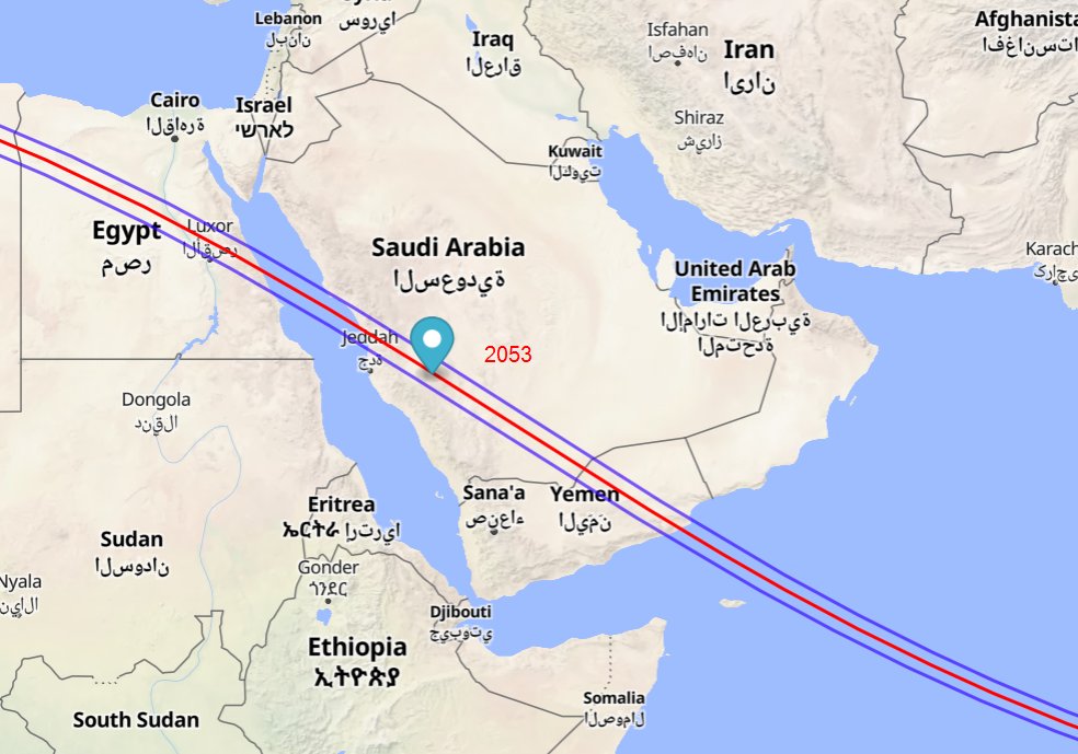 2-3
🌑 بعد خسوف القمر مساء الأحد القادم، ستشهد سماء السعودية حدثاً فلكياً مهيباً غاب عنها 75 عاماً،

إذ لن يُرى في سماء المملكة أي خسوف أو كسوف حتى الثاني من أغسطس 2027م، حيث سيقع كسوف كلي للشمس يُعد من أعظم المشاهد الفلكية في سماء #السعودية في العصر الحديث.

• بعد الخسوف القمري