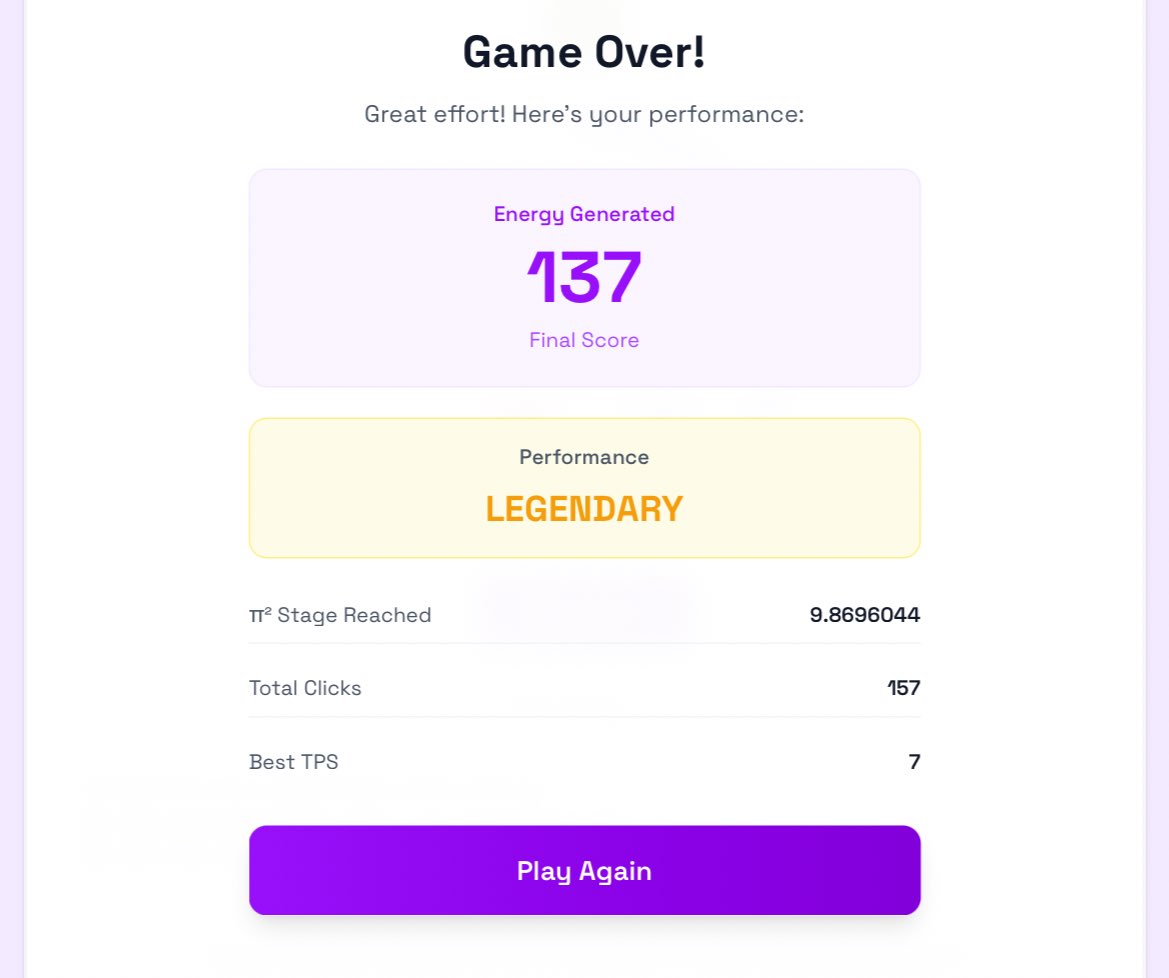 idankidan (@kikachukwuc) on Twitter photo lol pretty sure those top 220 scores and 20 TPS on <a href="/Pi_Squared_Pi2/">Pi Squared</a> reactor are bots
no real human is hitting that, max 150 imo. i’m steady averaging 137, my best is 138
not complaining tho, i’ll keep clicking. target locked on 150
110,559 FastSet TPS or nothing!
gm² lol pretty sure those top 220 scores and 20 TPS on <a href="/Pi_Squared_Pi2/">Pi Squared</a> reactor are bots
no real human is hitting that, max 150 imo. i’m steady averaging 137, my best is 138
not complaining tho, i’ll keep clicking. target locked on 150
110,559 FastSet TPS or nothing!
gm²