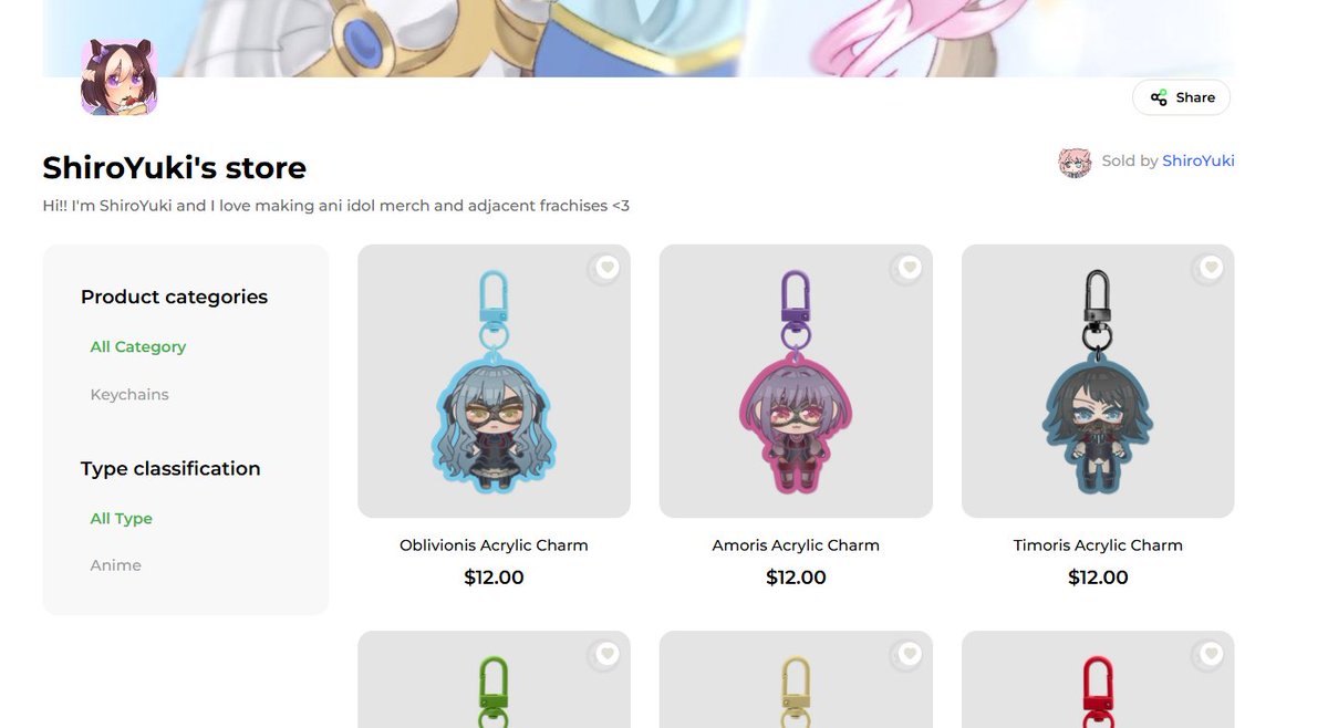 ShiroYukiArts's tweet image. Finally managed to open my online store thanks to ACGGOODS. Glad to have the opportunity to sell my merch international since it&apos;s difficult for me to do so

Shop link: acggoods.com/store/shiroyuk…