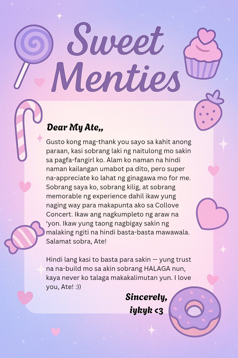 💌: Hello to my Ate,
📤: iykyk &lt;3