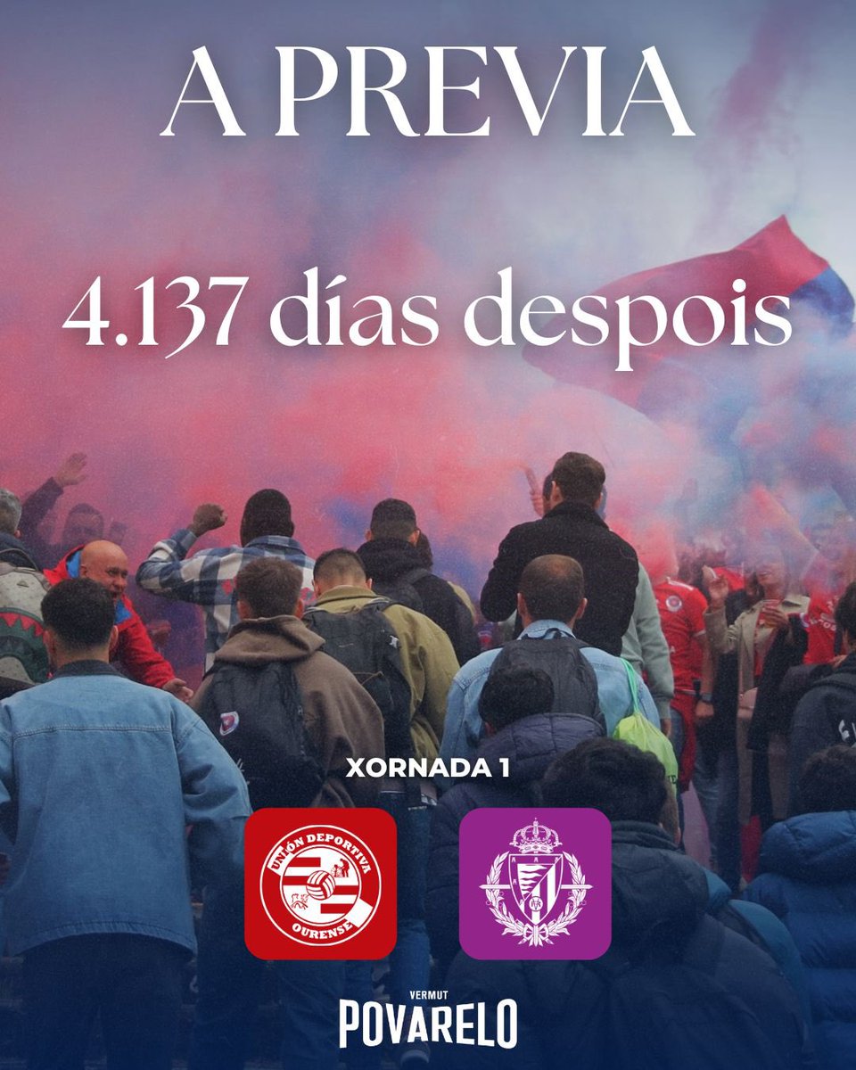 A PREVIA | 𝟰.𝟭𝟯𝟳 𝗱𝗶́𝗮𝘀 𝗱𝗲𝘀𝗽𝗼𝗶𝘀 

4.137. Eses son os días que pasaron dende o último partido da historia de CD Ourense. Neste tempo vivíronse unha morea de cousas: a desaparición dun club histórico, o nacemento doutro que procura honrar a súa memoria, descensos