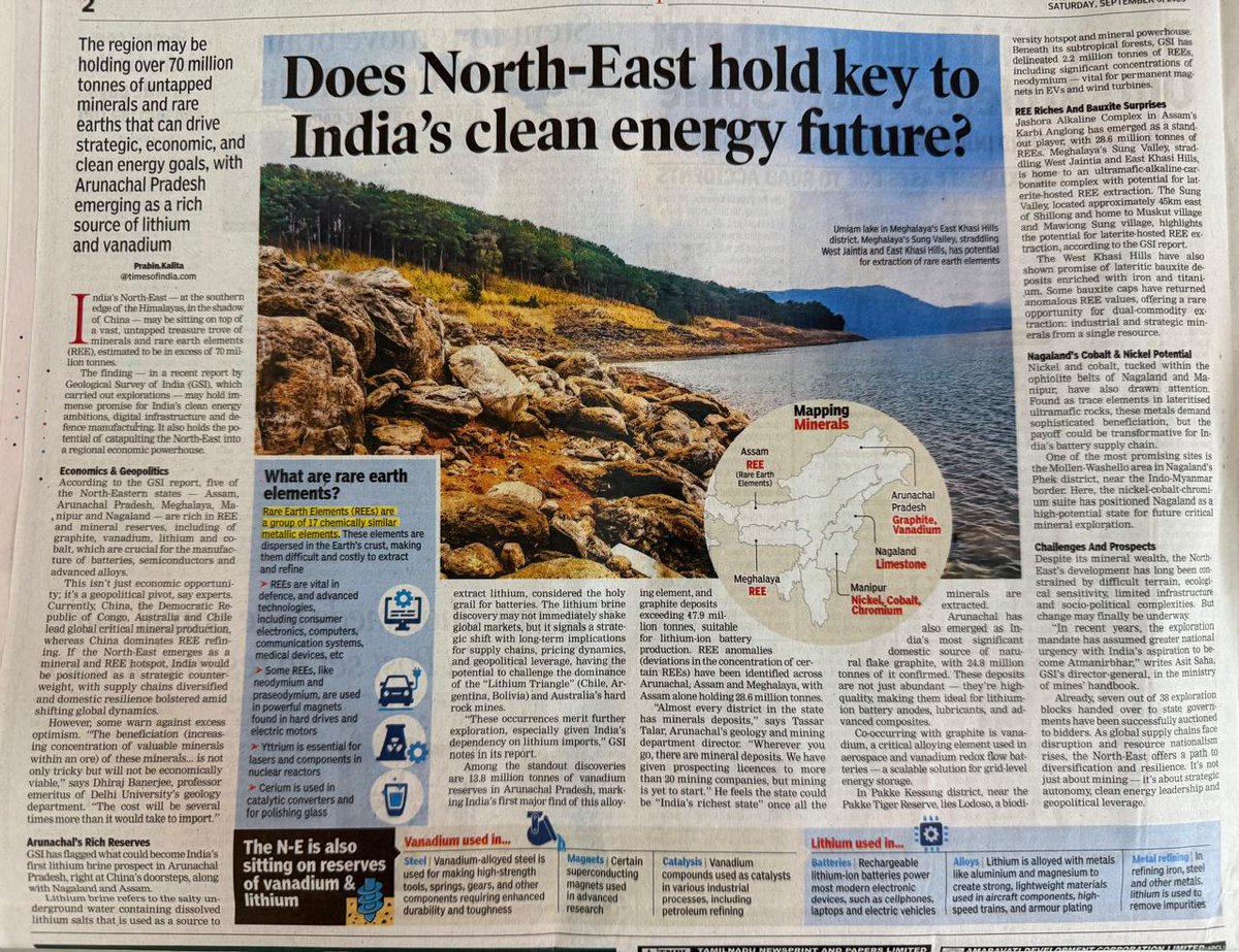 Seems Assam and few other NE States have rich Rare Earth Elements (REE) in large deposits which can help India attain economic and political leverage in many ways. Interesting read.