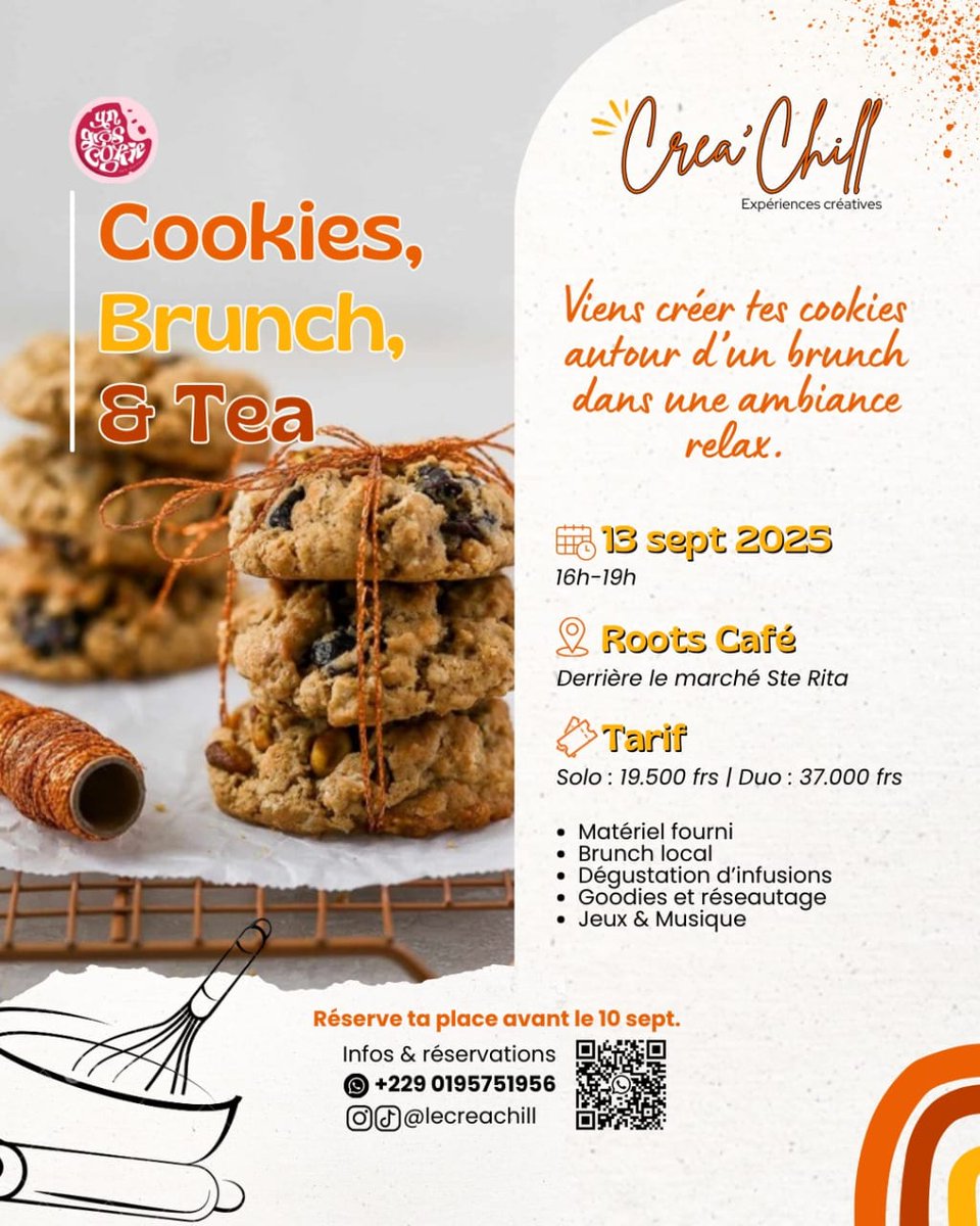 1. COOKIES, BRUNCH &amp; TEA 🍪☕
Imagine un instant où tu crées tes propres saveurs de cookies? Oui, avec un Gros Cookie, on t'offre l'espace et l'expertise pour passer une expérience créative et gourmande.