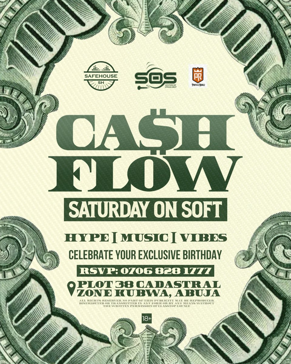 Cash Flow tonight @ SATURDAYS ON SOFT 🆘 

📞 07068281777