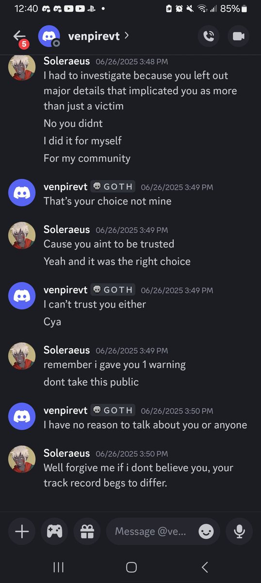 One fucking thing. I asked you to do one fucking thing @venpireVT. And that's not to let me see you doing this shit again. 

Well fuck it, ashe don't feel bad she does this shit to everyone. This bitch is constantly trying to isolate people and gaslight them. 

Manipulation is