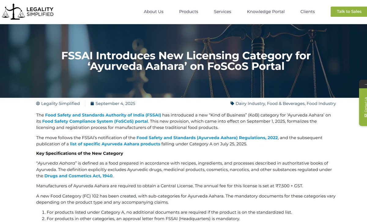 New Licensing Category for Ayurveda Aahara on FoSCoS Portal