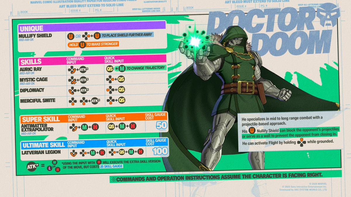 Cold. Calculated. DOOM. The King of Latveria returns to Marvel's New York with his mystical mastery and most lethal gadgets to team up with friends and foes alike in MARVEL Tōkon: Fighting Souls.