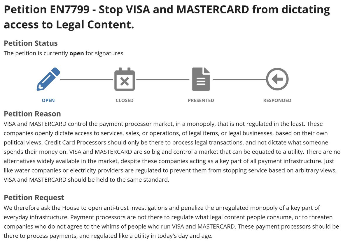 For AUSTRALIANS! 🇦🇺

There is now an official petition to parliament to STOP MASTERCARD and VISA from its campaign of censorship, restricting what legal products we can buy.

Please sign it now, and if you're not an Aussie, spread the word!

👉 aph.gov.au/e-petitions/pe…