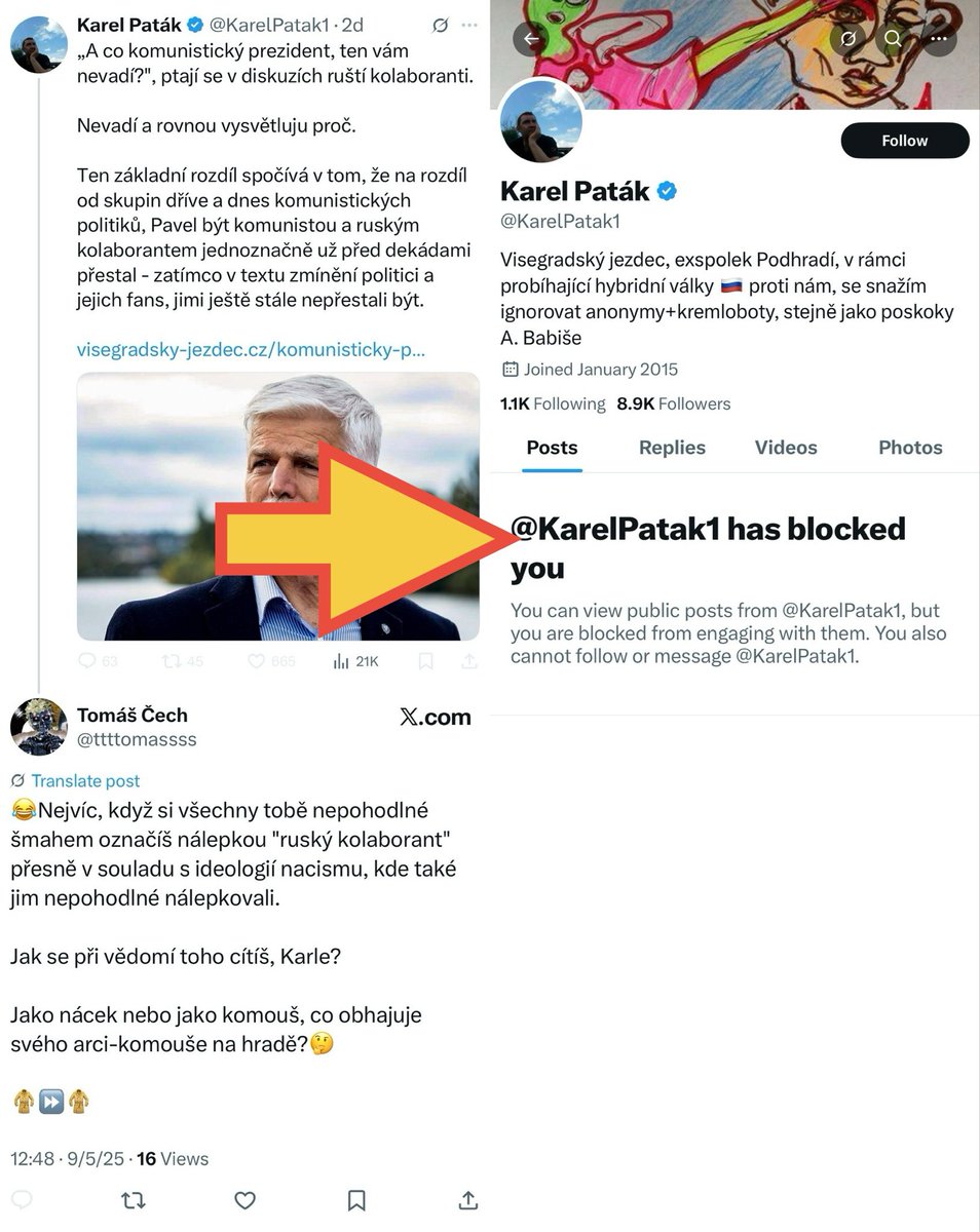 Tomáš Čech (@ttttomassss) on Twitter photo Další škvargle a posera.🤦♂️😂
"Hrdina", co plive po lidech sprosté nálepky, a při první konfrontaci se uteče zablokovat.😂😂😂
Asi si uvědomil, že se chová jako nácek i komunista, ale nechce si to přiznat.🤷♂️
<a href="/KarelPatak1/">Karel Paták</a>
🤭
⏩️
x.com/ttttomassss/st…
⏩️ Další škvargle a posera.🤦♂️😂
"Hrdina", co plive po lidech sprosté nálepky, a při první konfrontaci se uteče zablokovat.😂😂😂
Asi si uvědomil, že se chová jako nácek i komunista, ale nechce si to přiznat.🤷♂️
<a href="/KarelPatak1/">Karel Paták</a>
🤭
⏩️
x.com/ttttomassss/st…
⏩️