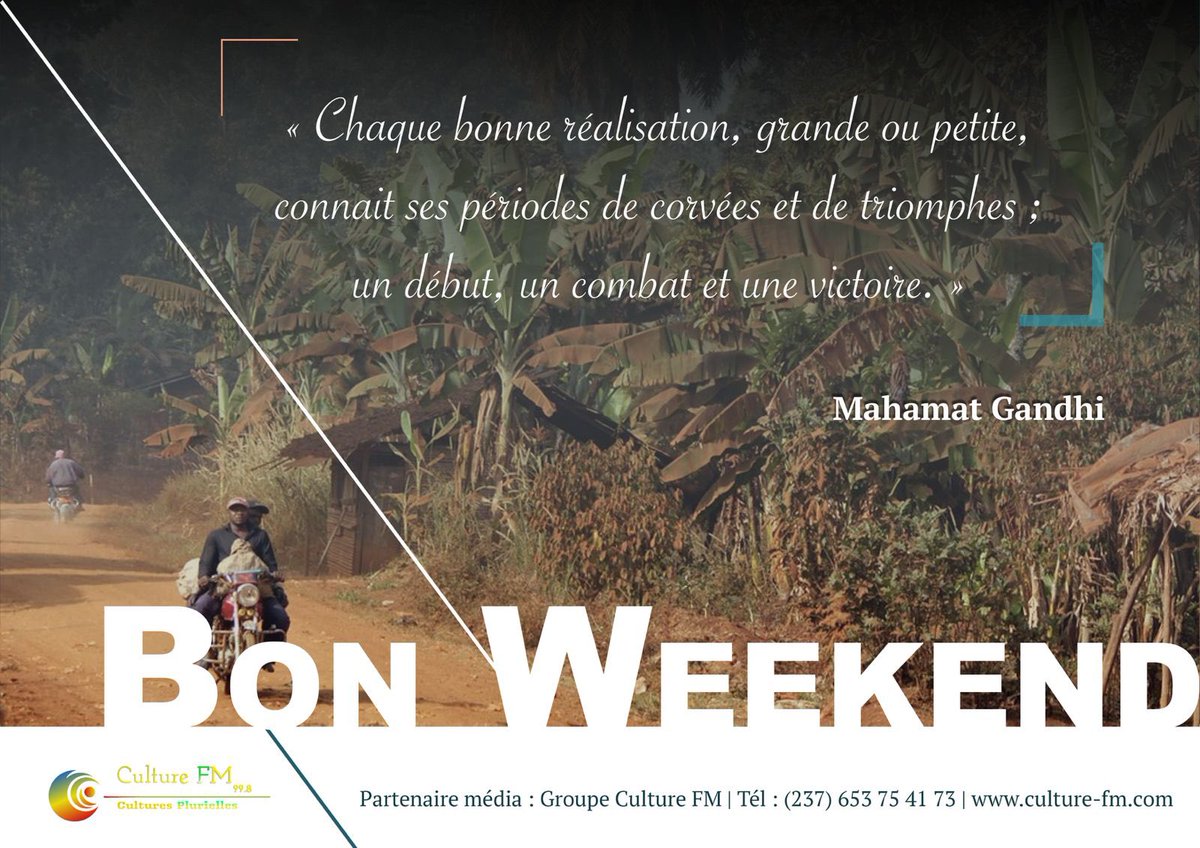 Inspiré par cette citation de Mahatma Gandhi, on vous souhaite un excellent week-end.
Que vos projets, petits ou grands, se déroulent sous le signe du succès. 

#CitationDuJour #BonWeekend, #Inspiration #Eséka 
#CultureFM