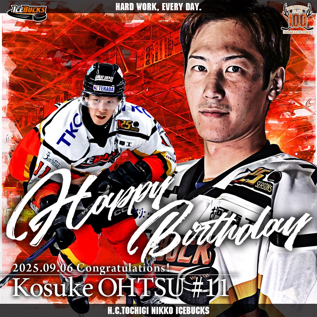 NIKKOICEBUCKS's tweet photo. 【㊗️HAPPY BIRTHDAY㊗️】
本日、9月6日は、、
#大津晃介 選手の誕生日です🎂

#icebucks 
#アイスバックス
#アイスホッケー
#icehockey
#オフィシャルカメラマン
#バースデー https://t.co/DnuK1QeafY