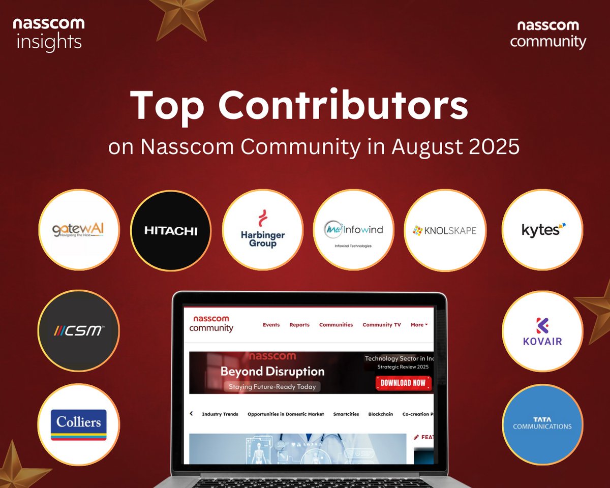 NasscomR's tweet image. Recognizing the top contributors of August in India&apos;s most dynamic tech-driven community || #NasscomCommunity

These organizations have stood out by consistently sharing impactful blogs, insightful reports, and thought leadership that drives industry conversations.

💡 @Colliers…