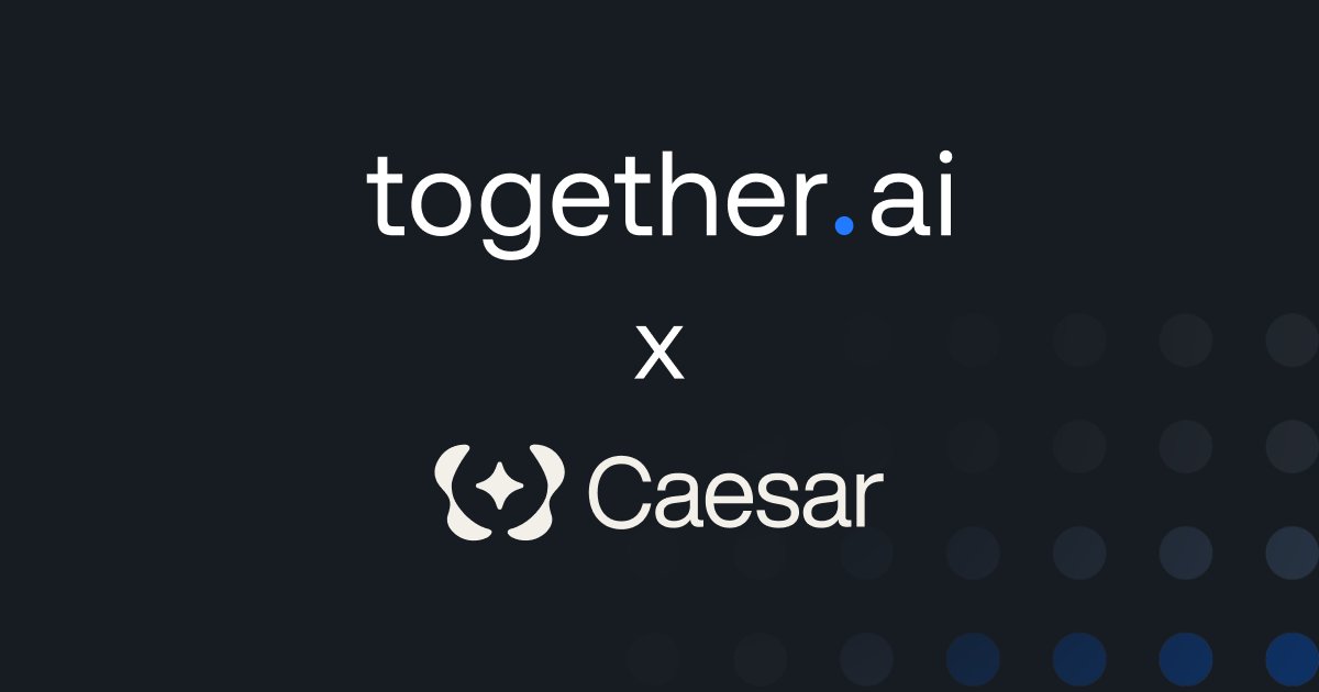 Trading answers just got turbocharged.

<a href="/caesar_data/">Caesar</a> the AI-native crypto research engine that brings you fast, citation-backed insights is leveling up. As of now, Caesar runs on <a href="/togethercompute/">Together AI</a> infrastructure, making its inference both stable and cost-effective .

That means