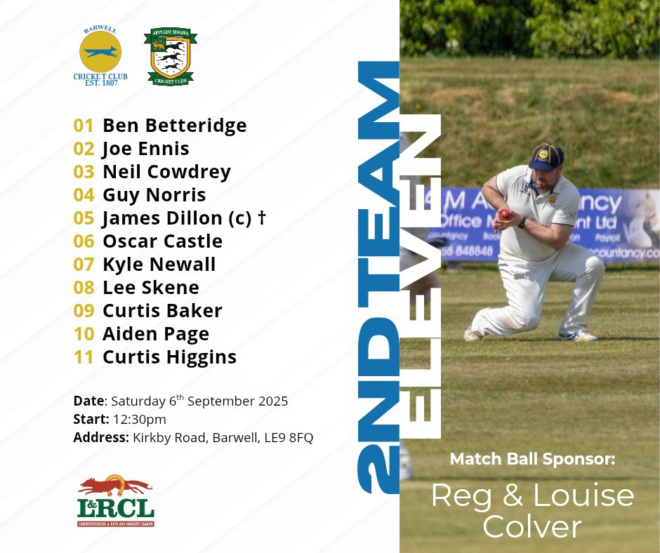 ** L&amp;RCL 2025 - Match Week 21 **

📅 Saturday 6th September 2025
🕐 12:30pm Start 

1️⃣ XI
Loughborough Town CC 2nd XI 🆚 Barwell CC

2️⃣ XI
Barwell CC 2nd XI 🆚 Appleby Magna CC
 
barwell.play-cricket.com/Matches?tab=We…

Photos by Tim Armstrong Photography 📸