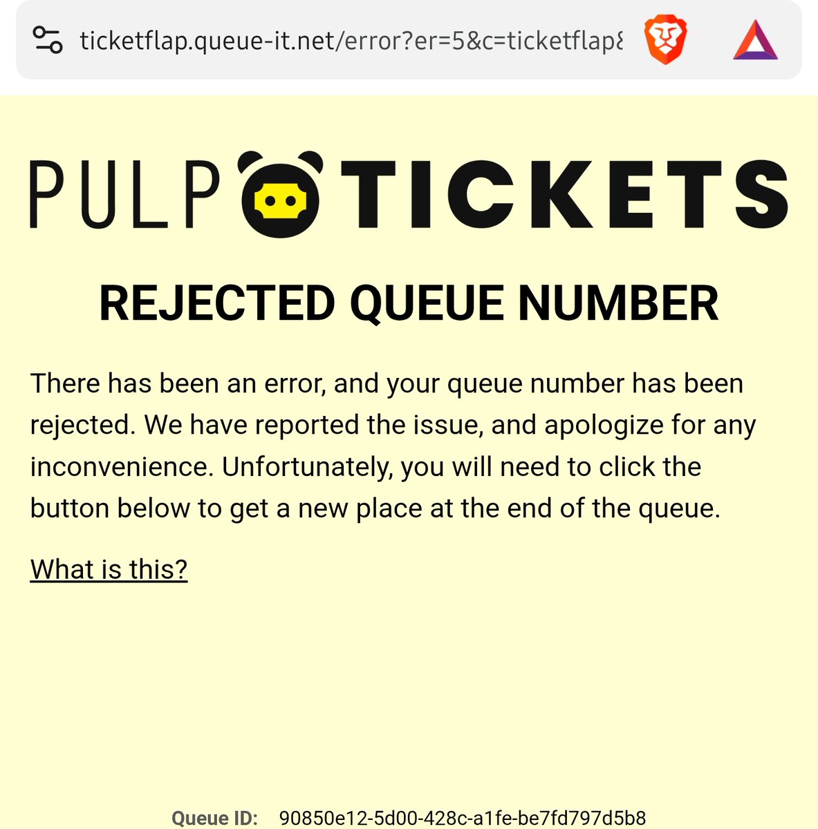 kaloka yung rejected queue number ni <a href="/pulptickets/">PULP Tickets</a> . pakiayos naman yang ticketing site nyo.