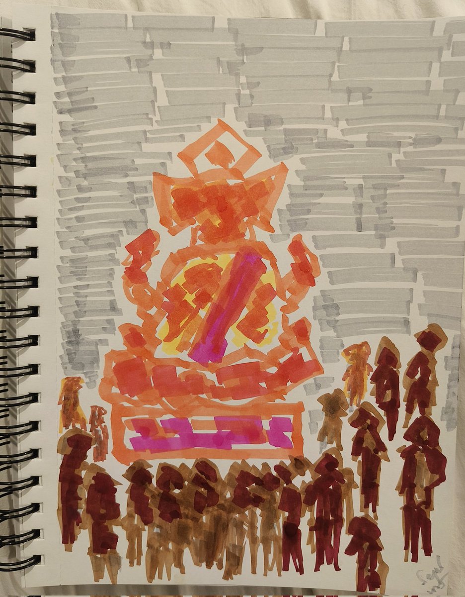 Today, we bid adieu to the Lord Ganesha. Until next year. 
An abstract marker pen sketch to depict the occasion
Ganpati Bappa Morya. Pudchya varshi Lavkar ya!

#sketch #GanpatiBappaMorya
#visarjan #drawing #markerpen  #draw #india #mumbai #abstractart #art