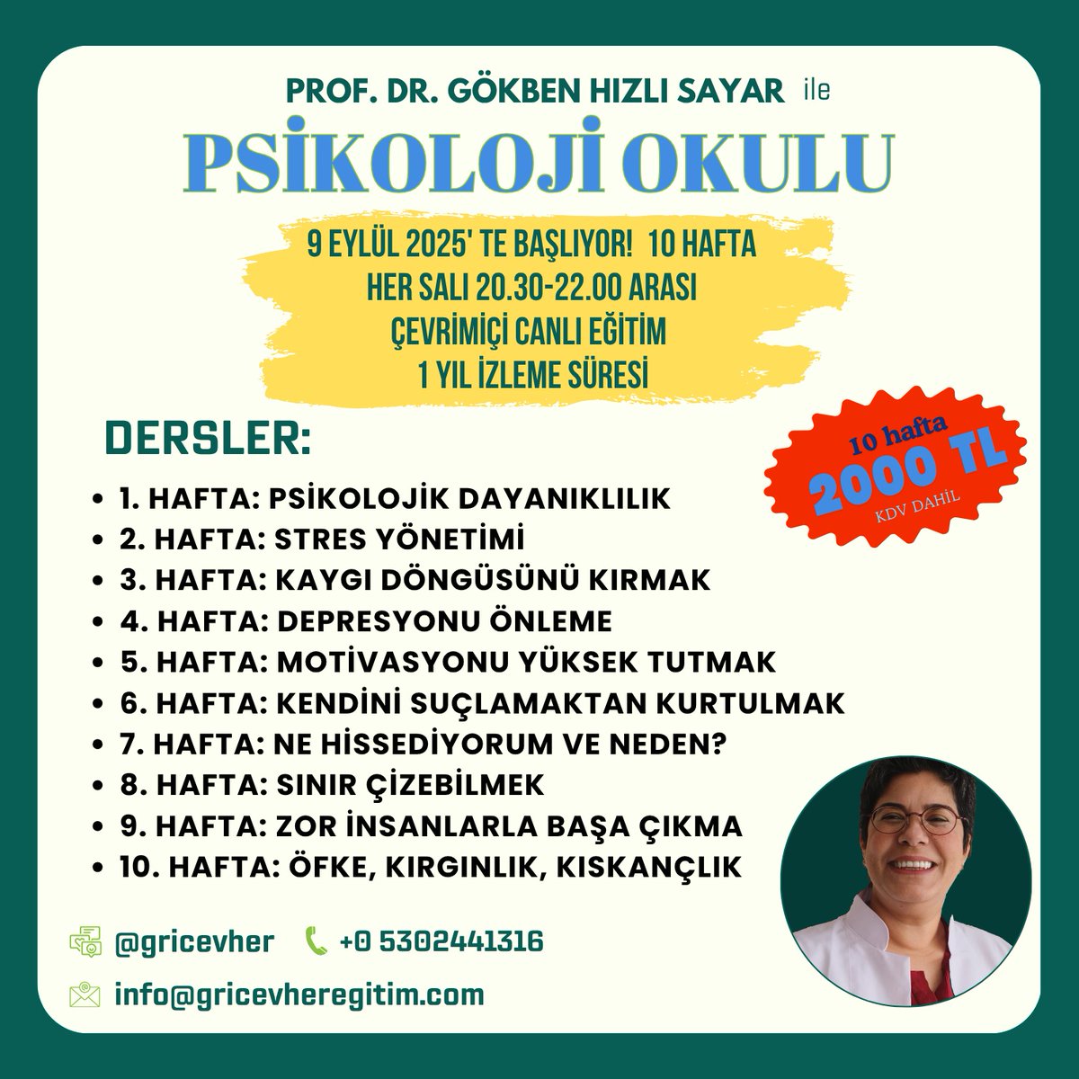 Sonra "vay ben duymadım" yoook! Defterler, kalemler hazırsa bu salı başlıyoruz. Tüm kötülere inat ruh sağlığımızı korumayı öğreneceğiz.  Herkes katılabilir. Eğitimler online ama 1 yıl boyunca kayıttan da izlenebilir. 10 hafta toplam 2000 TL. Kayıt: paytr.com/link/Po89I2K