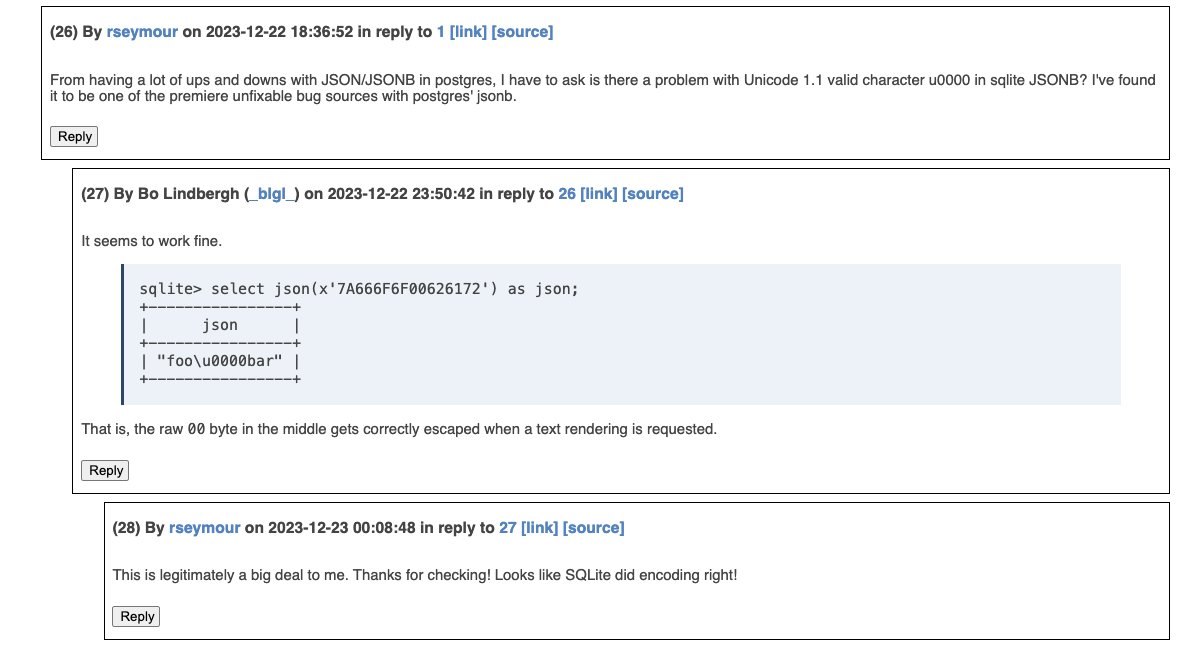 SQLite &gt; Postmess
