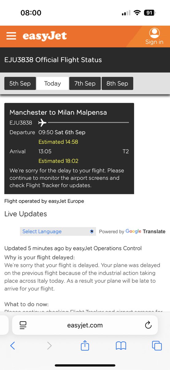 What the fuck is that about <a href="/easyJet/">easyJet</a>??

5 hour delay! 7 hours to wait in the airport now.

Thanks for ruining our trip to the Italian Grand Prix 😡😡