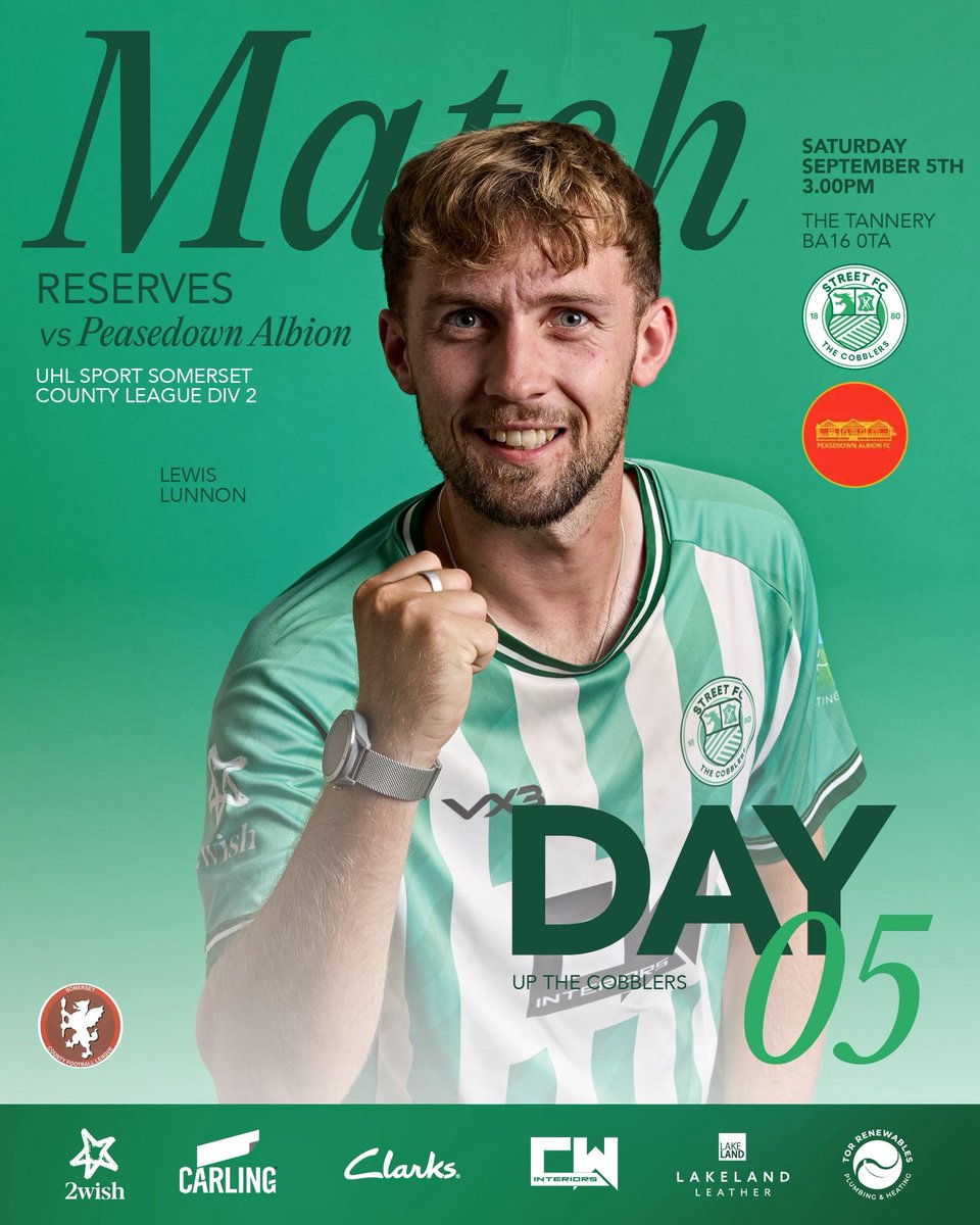 Reserves Matchday vs Peasdown Albion

Our reserves are gracing the Tannery once again as they continue to impress this season! 5 from 5 today? 

🎟️ Adults £4, Conc £4, 12-16 £1
📍 The Tannery
⏰ 3pm Kick Off

Up the Cobblers 💚🤍