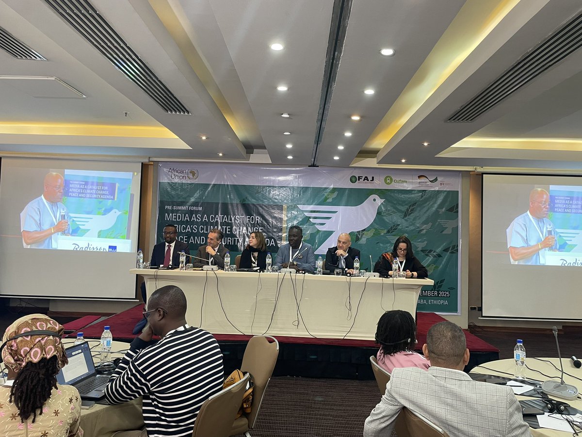 Pascal Delisle, <a href="/EUtoAU/">EU Delegation to AU</a> political section head, reassured EU 🇪🇺partnership to journalists from all over Africa at pre-#ACS2 Forum on the crucial role #Media has on advancing #climate action, #peace &amp; #security <a href="/FAJafrica/">Federation of African Journalists (FAJ)</a> <a href="/_AfricanUnion/">African Union</a> <a href="/Oxfam/">Oxfam International</a> <a href="/GIZAfricanUnion/">GIZ African Union</a> #AUEU25