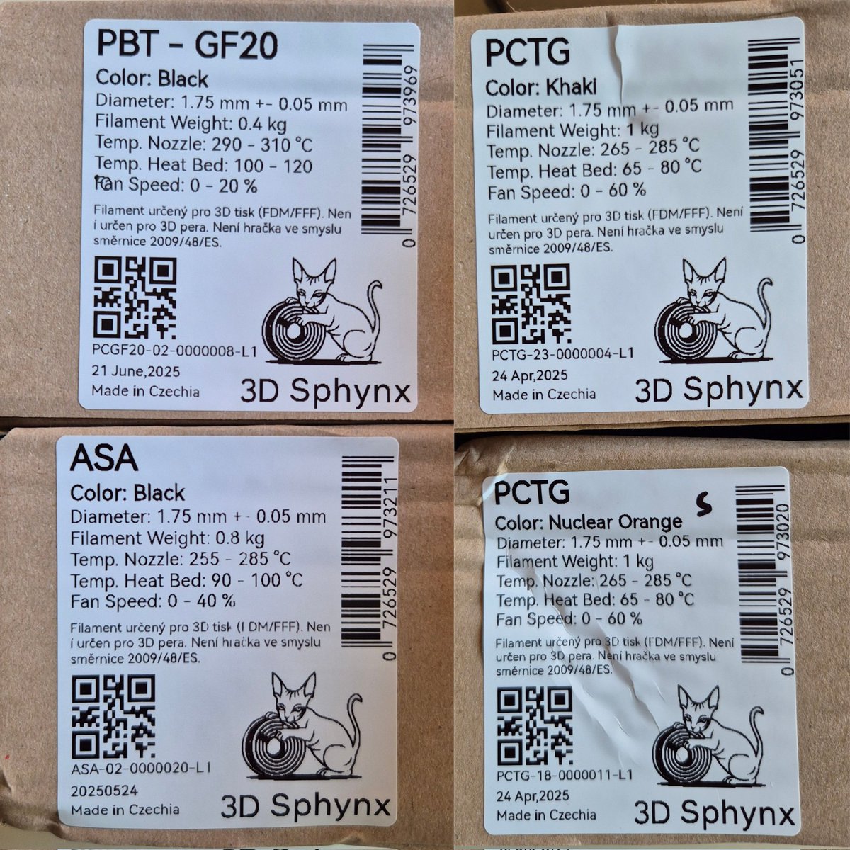 Vilda007's tweet image. Máme radost, Vincente? Máme!
Dorazila totiž zásilka (pro mne exotických) filamentů od českého výrobce 3D Sphynx. Bude se zkoušet!
#3Dtisk #dnesniposta #3dprint #filament #pctg #pbtgf20 #pcblendgf20 #dnestisknu (teda spíš) #dnesbudutisknout
(a je tam #kočka!) 🐱