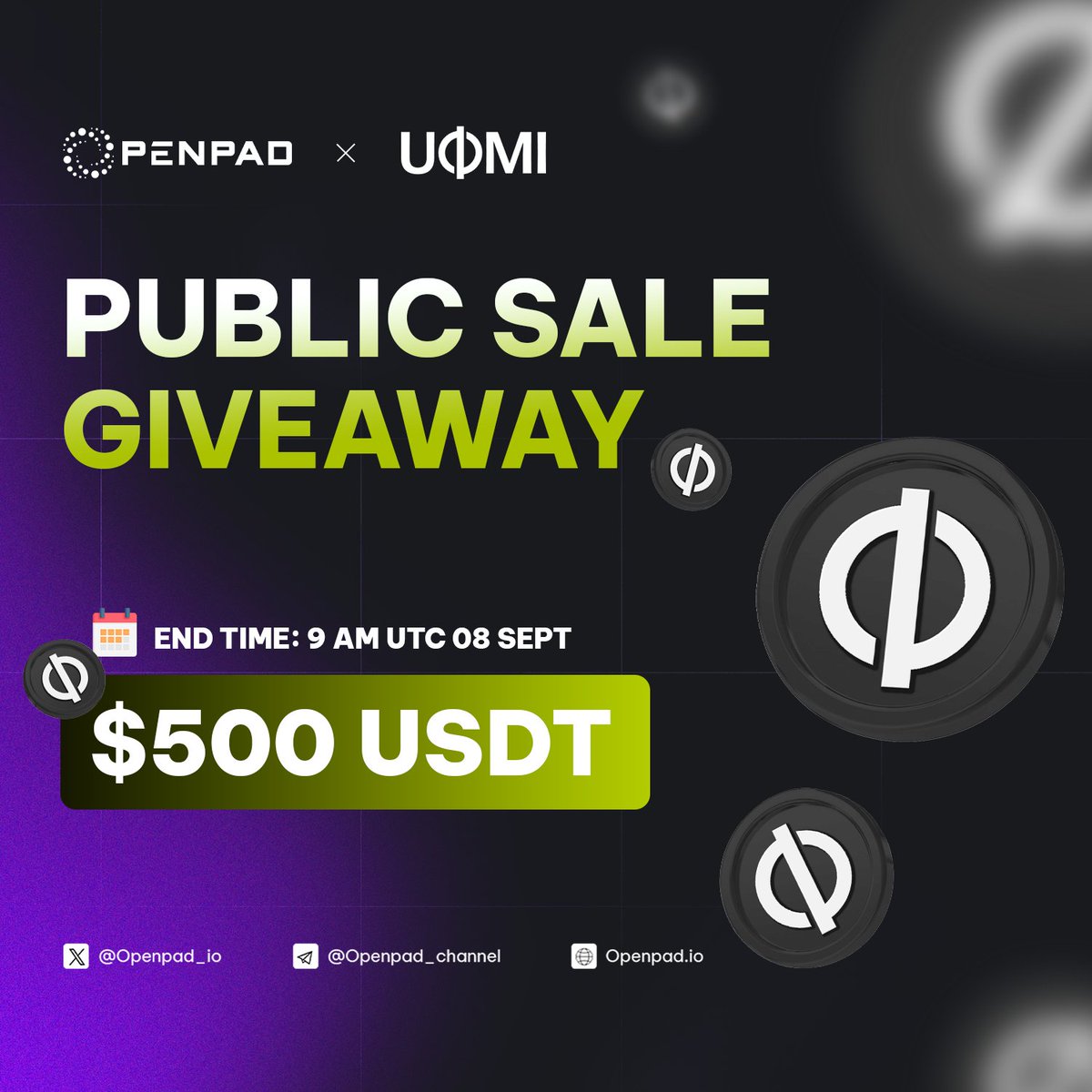 OpenPad AI (@openpad_io) on Twitter photo ⭐️ OpenPad AI x UOMI Public Sale Giveaway $500 USDT!
💡 How to Join:
1️⃣ Follow <a href="/Openpad_io/">OpenPad AI</a> & <a href="/UomiNetwork/">Uomi</a>
2️⃣ Like, Retweet & Tag 3 friends
3️⃣ Submit your Base Wallet
* Boost your chances by commenting up to 3 times!
🗓 End Time: 9AM UTC | Sept 8
🏆 Reward: $500 USDT for 50 ⭐️ OpenPad AI x UOMI Public Sale Giveaway $500 USDT!
💡 How to Join:
1️⃣ Follow <a href="/Openpad_io/">OpenPad AI</a> & <a href="/UomiNetwork/">Uomi</a>
2️⃣ Like, Retweet & Tag 3 friends
3️⃣ Submit your Base Wallet
* Boost your chances by commenting up to 3 times!
🗓 End Time: 9AM UTC | Sept 8
🏆 Reward: $500 USDT for 50