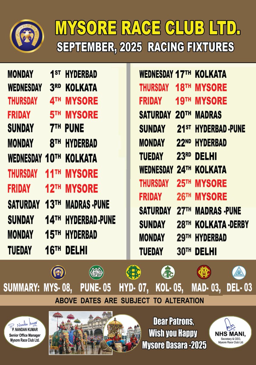 September Racing Fixtures