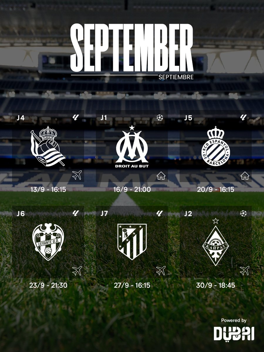 realmadrid's tweet photo. 🗓 ¡Madridistas, aquí tenéis nuestro calendario de septiembre!
@VisitDubai | #VisitDubai https://t.co/oj8jHBMwt7