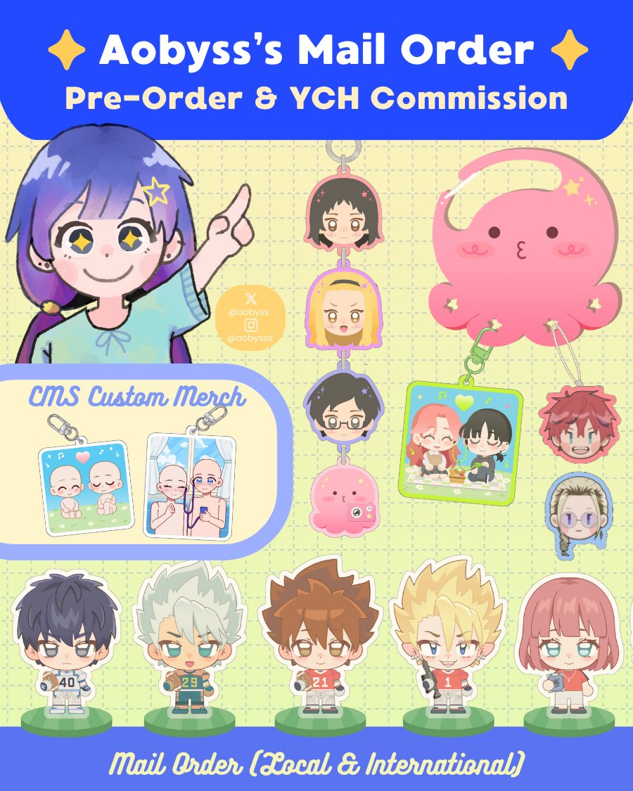aobysss's tweet image. 𝗔𝗼𝗯𝘆𝘀𝘀'𝘀 𝗣𝗢 𝗠𝗲𝗿𝗰𝗵 𝗖𝗮𝘁𝗮𝗹𝗼𝗴 𝗮𝗻𝗱 #YCHcommission
 
📅: 6 - 16 September 2025
💌: Mail Order Local🇮🇩 &amp;amp; International🌍
🌀: Gokurakugai, Eyeshield21, Takopi and more !
💰: QRIS, BCA, Paypal, Wise
🛒: aobysss.carrd.co

[1/2]