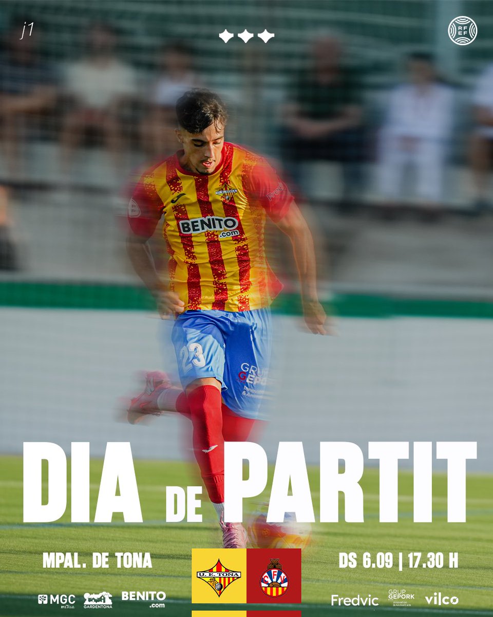 𝐃𝐢𝐚 𝐝𝐞 𝐩𝐚𝐫𝐭𝐢𝐭 ❤️‍🔥

🔛 Jornada 1!

⏰ 17:30h

#SomHiTona
#3RFEF 
🟡🔴