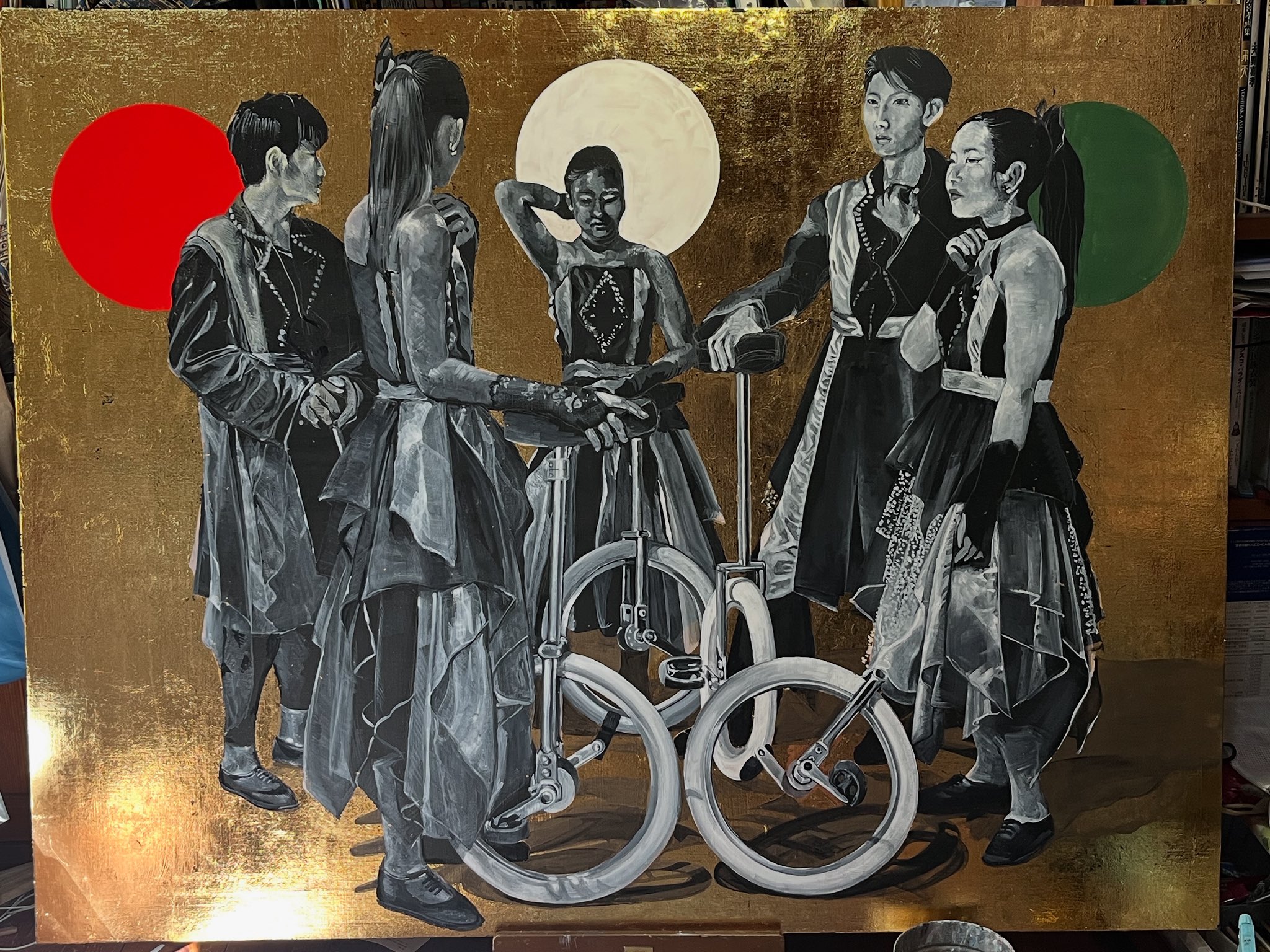 【抽象画・原画額装】具体アート的表現｜赤と緑の構成｜作者不詳 一点もの 抽象画・原画額装】具体アート的表現｜赤と緑の構成｜作者不詳