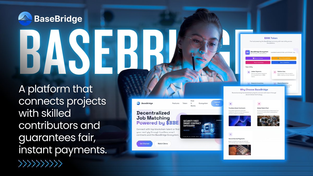 benn_2025's tweet image. In web3, finding jobs or the right talent comes with so much stress.

And most times we encounter delayed payments, trust issues.

What if I told you:
➥ No more payment delays
➥ No more job hunting stress
➥ No more trust worries

Solution: BaseBridge

🧵...
#BaseBridge #BBE