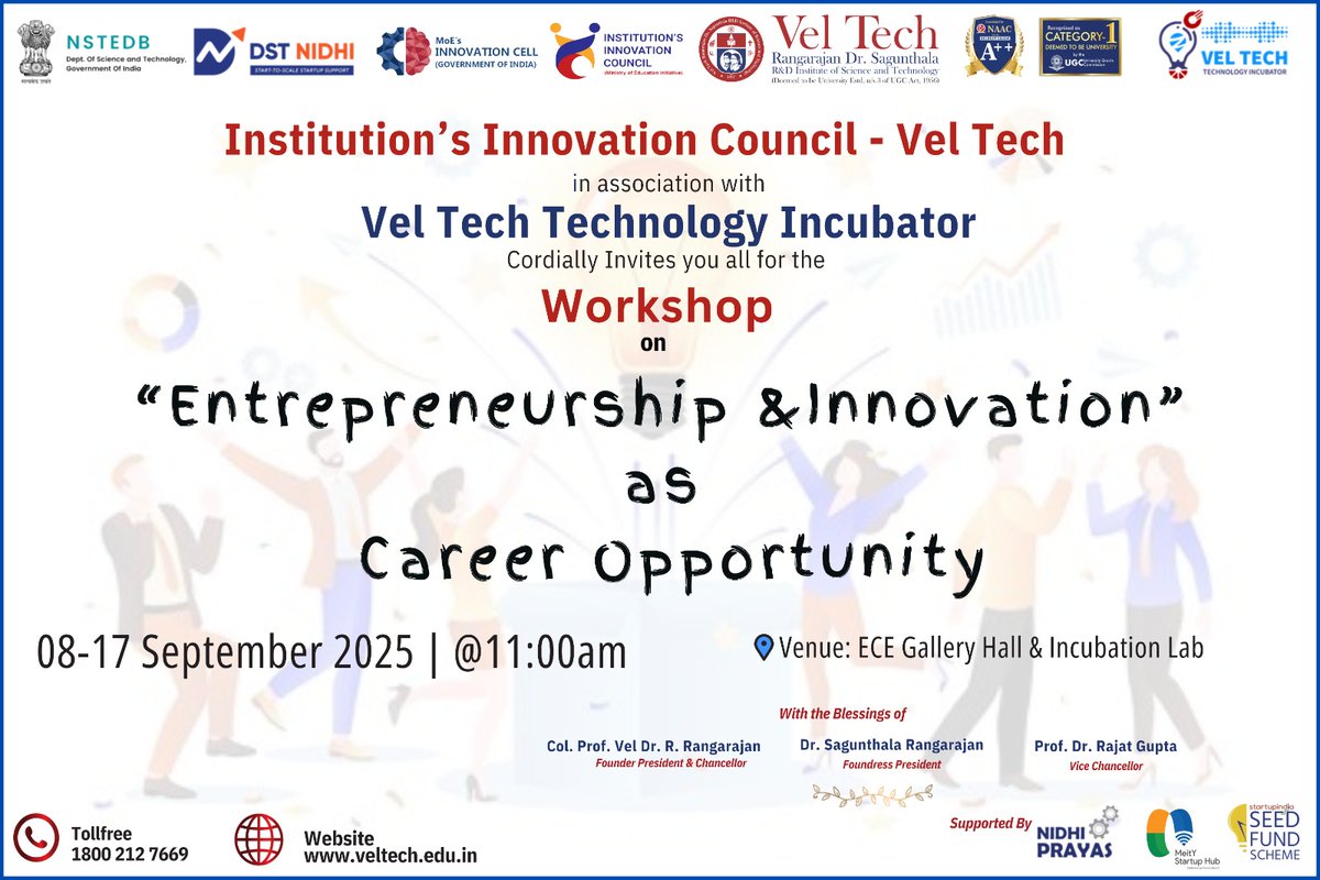 TBI_Veltech's tweet photo. ✨Dream big, build your own path! 🚀
Entrepreneurship &amp; Innovation aren’t just careers -they’re mindsets. 🌱💡👥🔥
Join @TBI_Veltech  exclusive student series on Entrepreneurship &amp; Innovation as a Career Opportunity | 08–17 Sept 2025 🎓

#TBI_Veltech #FutureLeaders #StudentsOnly https://t.co/PzhJyo7ZZg