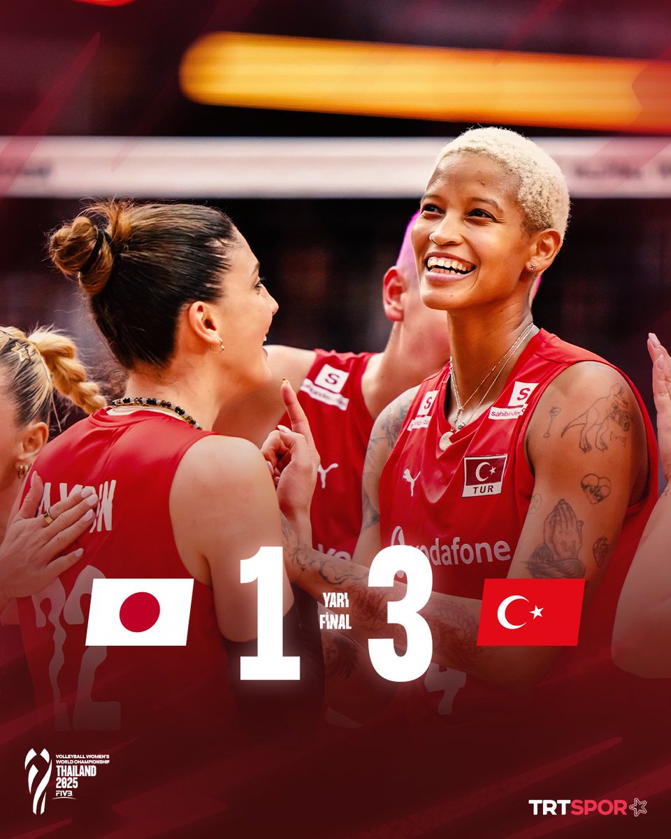🇹🇷TARİH YAZDIK! FİLENİN SULTANLARI FİNALDE!!!!

🏐A Milli Kadın Voleybol Takımımız, FIVB Dünya Voleybol Şampiyonası yarı finalinde Japonya'yı 3-1 mağlup ederek tarihinde ilk kez finale yükseldi!

🆚16-25, 25-17, 25-18, 27-25

👏HARİKASINIZ SULTANLAR! HAYDİ SONU ALTIN OLSUN!🥇