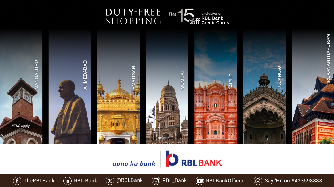 Airport layovers just got better!
Flash your RBL Bank Credit Card and grab 15% off at duty-free stores. T&amp;C apply.

#DutyFree #RBLBankCreditCards #Travel #ApnoKaBank #RBLBank
