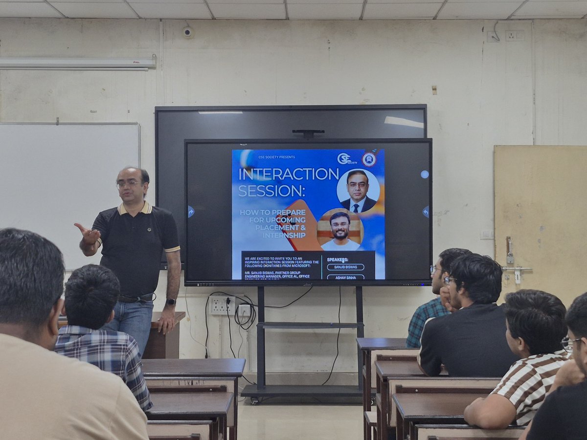cse_iitism's tweet image. The Interaction Session on “How to Prepare for Upcoming Placement & Internship” by Mr. Sanjib Biswas and Mr. Ashay Sinha from Microsoft, hosted by CSE Society, IIT (ISM) Dhanbad, was a great success! 🌟 Students gained valuable insights into career prep and placement strategies.