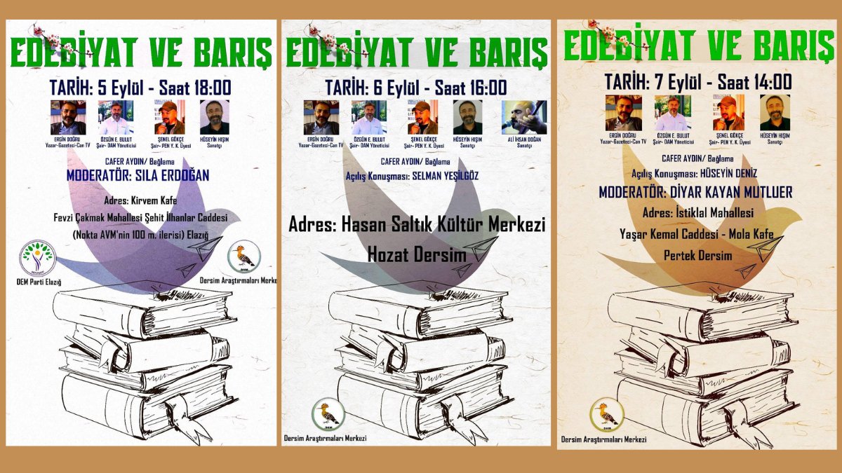 #DersimAraştırmalarıMerkezi’nin düzenlediği “Edebiyat ve Barış” Panelleri devam ediyor. Dün Elaziğ'da başlayan etkinlikler bugün Hozat'ta yapılacak ve yarın da Pertek'de devam edecek...