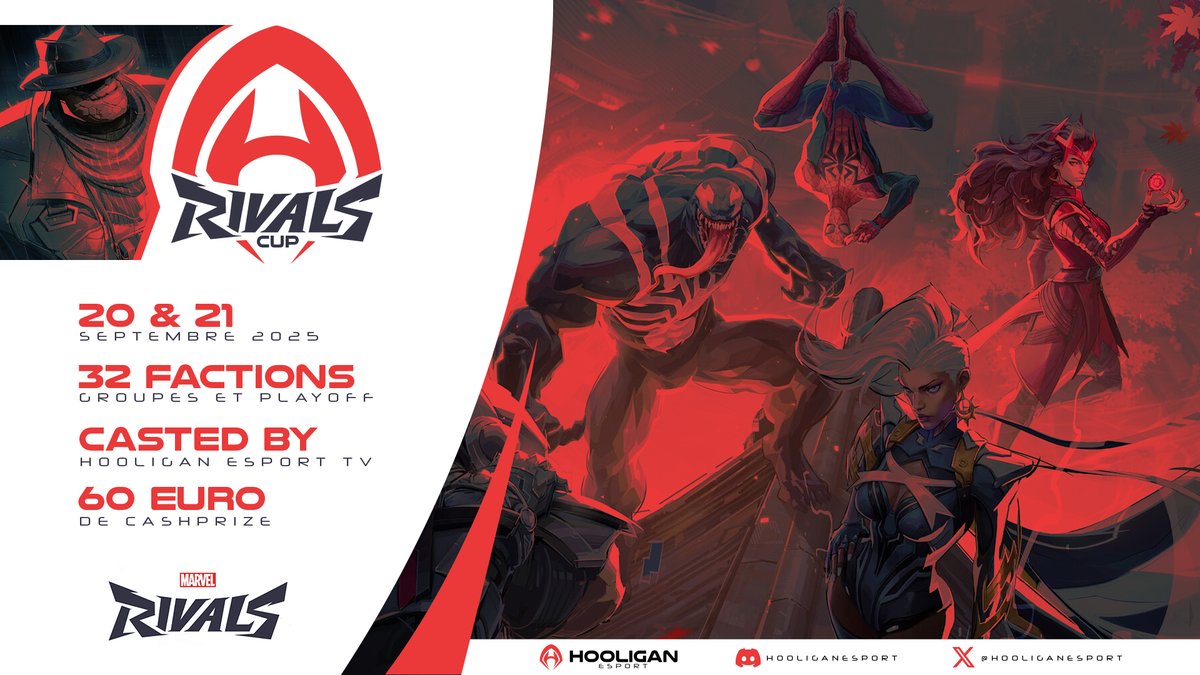 HooliganEsport's tweet image. You want to face the best factions in Europe ?
We are hosting a Marvel Rivals console Tournament on September 20th and 21st

2 Slots remaining ‼️

Registrations : discord.gg/QrAUQveG

#MarvelRivals #PlayStation #Xbox
