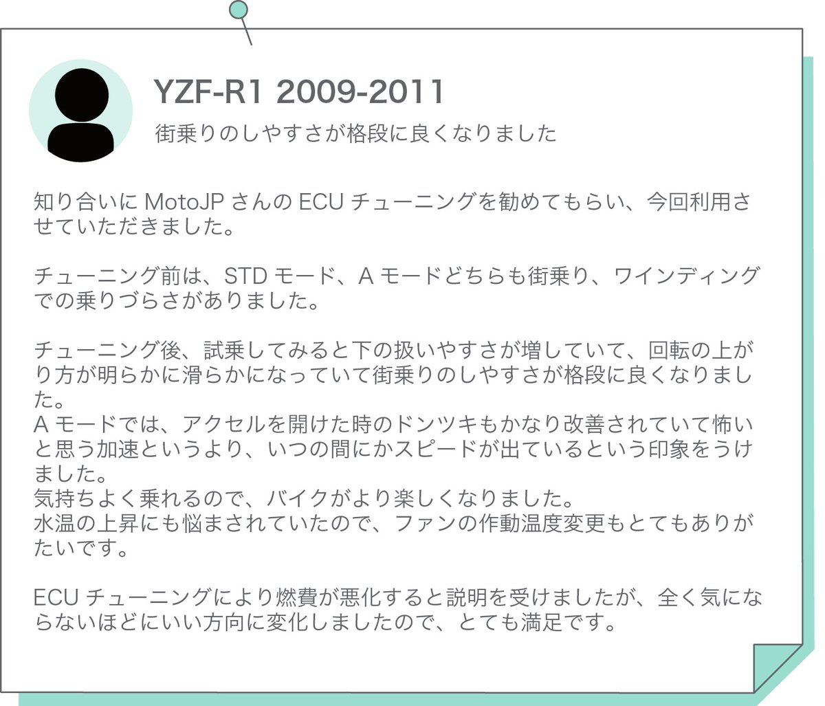 MotoJP2015's tweet photo. ＜お客様の声＞
弊社サービスをご利用いただいたお客様から多くのご感想をお寄せいただきました。今回はその中から抜粋してご紹介させていただきます。

#xsr900
#zx4rr
#yzfr1
#zh2
#お客様の声
#MotoJP https://t.co/t26qpgIfO3