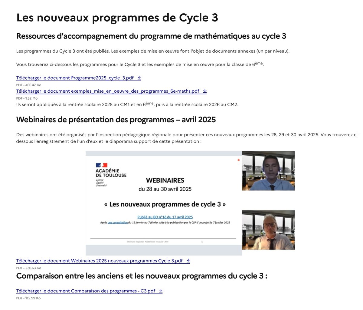 📌📓 Page dédiée aux nouveau programme en cycle 3 en #maths sur le site de l'Académie de Toulouse <a href="/AcTlseMaths/">AcTlseMaths</a> 

➡️ Ressources d'accompagnement
➡️ Webinaires de présentation
➡️ Comparaison entre les anciens et nouveaux programmes du cycle 3

pedagogie.ac-toulouse.fr/mathematiques/…