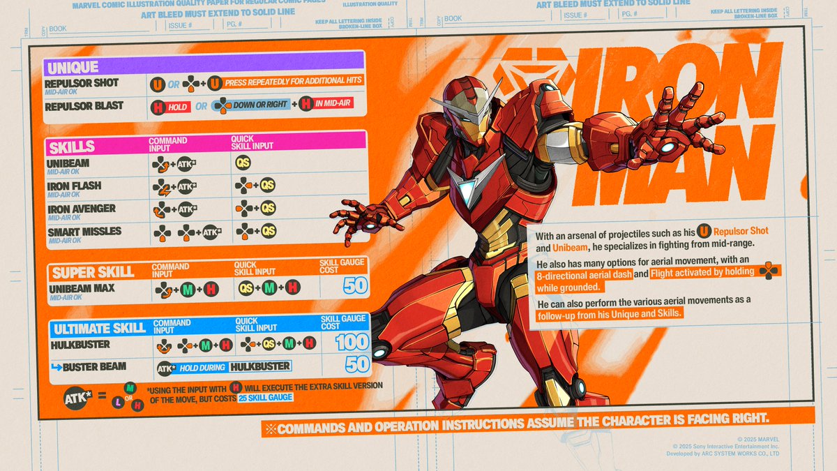 You don't have to be a tech-genius to realize the best plan of attack is 'Fight' and 'Flight'. Iron Man uses his proprietary repulsor tech to dominate mid-range battles in MARVEL Tōkon: Fighting Souls.