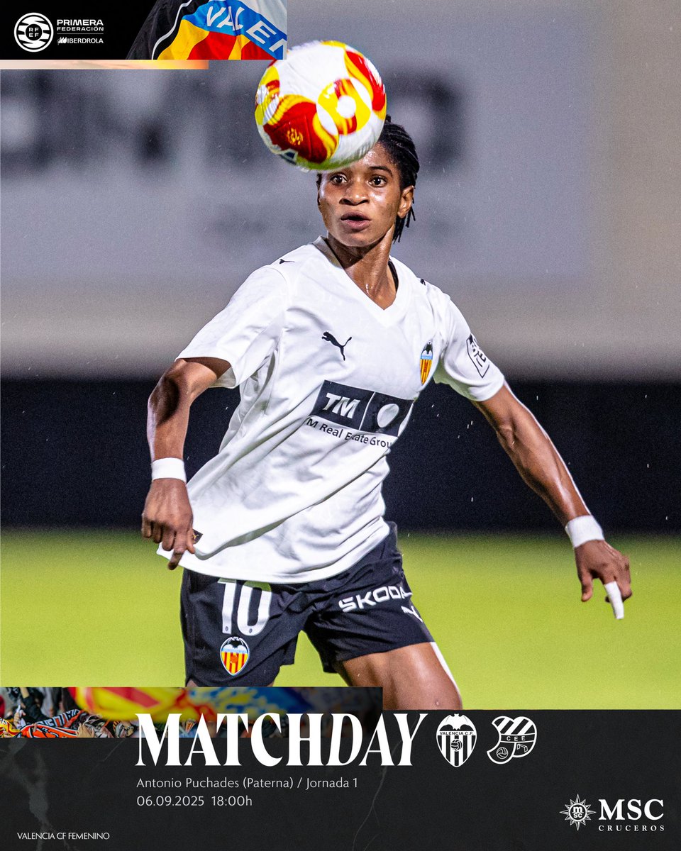 🦇 𝑨𝑴𝑼𝑵𝑻 𝑺𝑬𝑴𝑷𝑹𝑬  💥

👉 ¡Matchday! ⚽️

🔛 Jornada 1️⃣ #PrimeraFederaciónIberdrola 

🆚️ <a href="/CEEuropa/">Club Esportiu Europa</a> 
🗓️ Sábado 6 septiembre  
🕕 18h
🏟️ Antonio Puchades (Paterna) 
📱 <a href="/VCF_Femenino/">Valencia CF Femenino #ADNVCF</a> 
📻 #VCFMediaRadio

🎟 𝗘𝗡𝗧𝗥𝗔𝗗𝗔𝗦 ⤵️
entradasatualcance.com/tickets-jornad…

#ADNVCF |