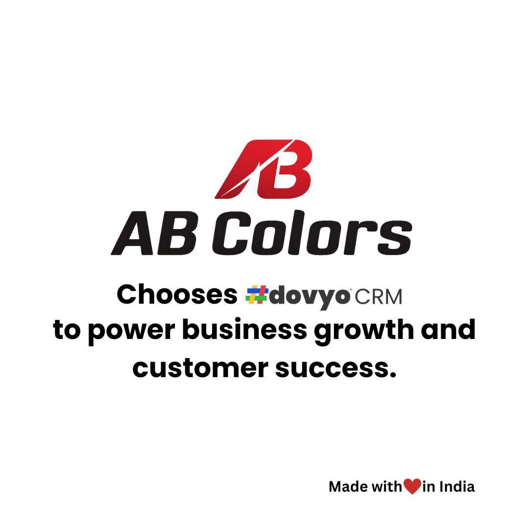 dovyotech's tweet image. AB Colors hands with #dovyo CRM to elevate customer relationship management, streamline operations, and drive business growth #dovyoCRM, #CRMforbusiness #businessgrowth, #successtogether, #CRM. hashdovyo.com