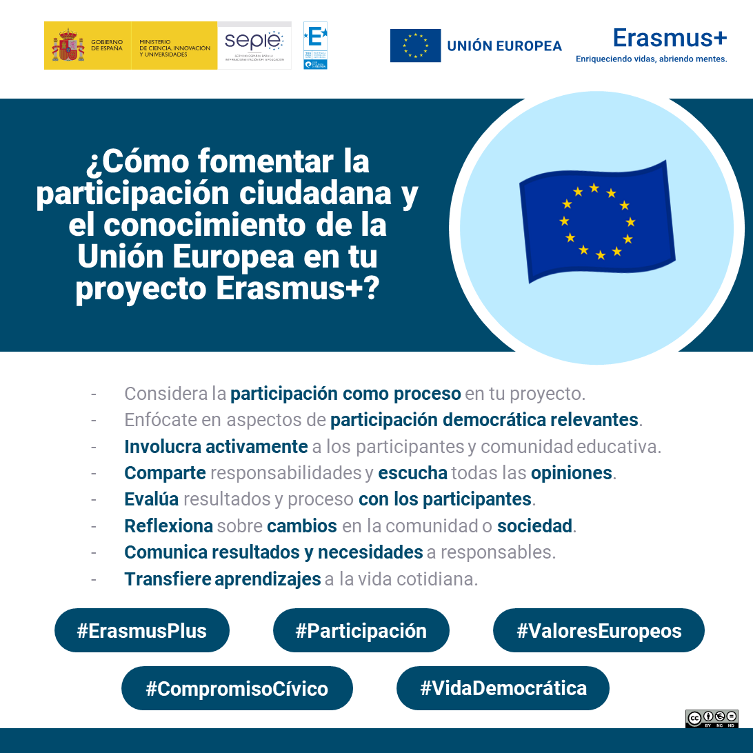 ¿Sabes cómo fomentar la participación ciudadana y el conocimiento de la Unión Europea en tu proyecto #ErasmusPlus 🇪🇺? 

📝 Apunta los siguientes consejos que te damos a continuación.