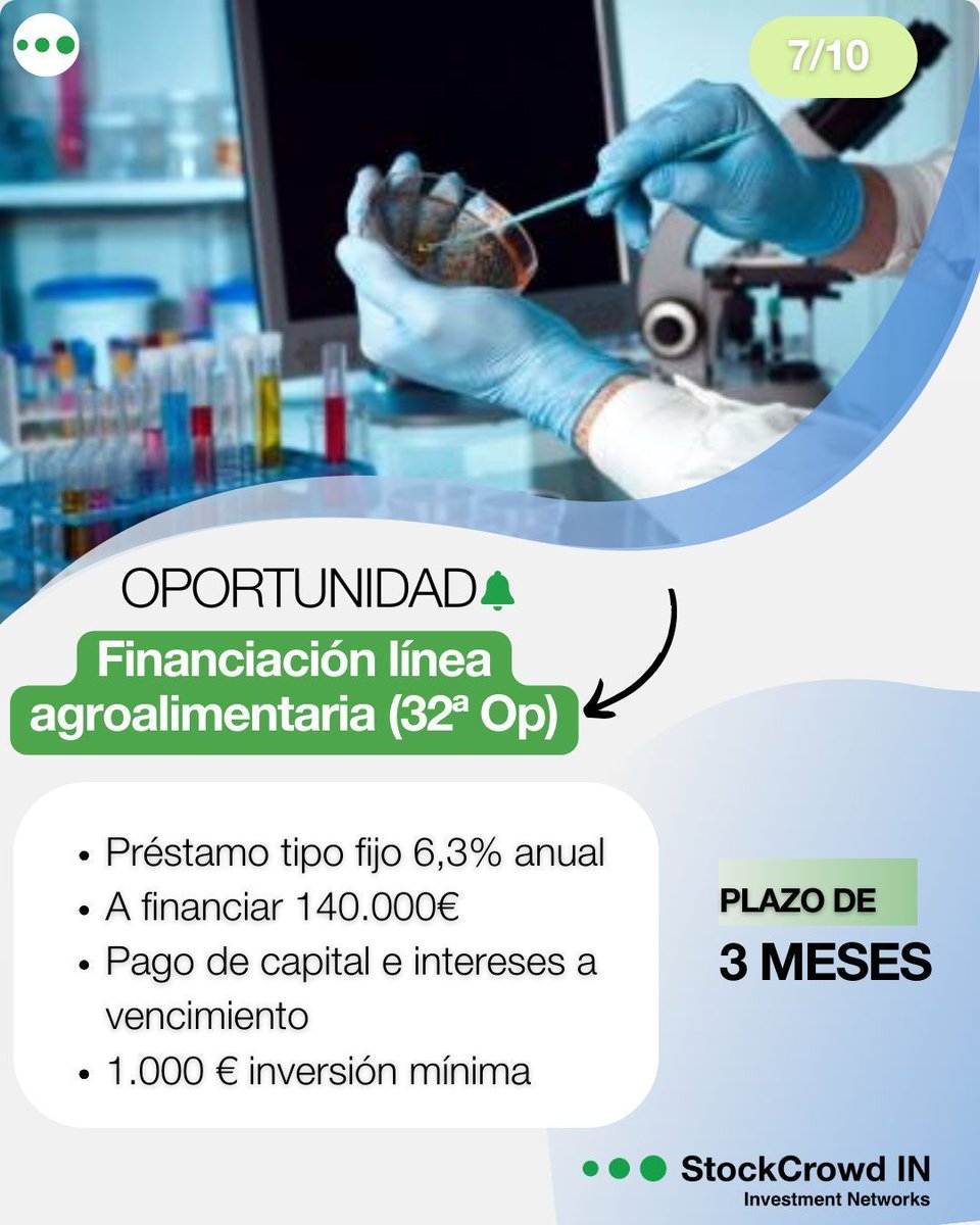 ⚡ El próximo lunes 8 de septiembre abriremos oportunidad de empresas: Financiación línea Agroalimentaria 32 OP⚡ 
Financiación solicitada por empresa cuya actividad son los análisis de laboratorio e investigación para diferentes sectores.
⏰ 10:30 hrs
 buff.ly/gKcNE6h