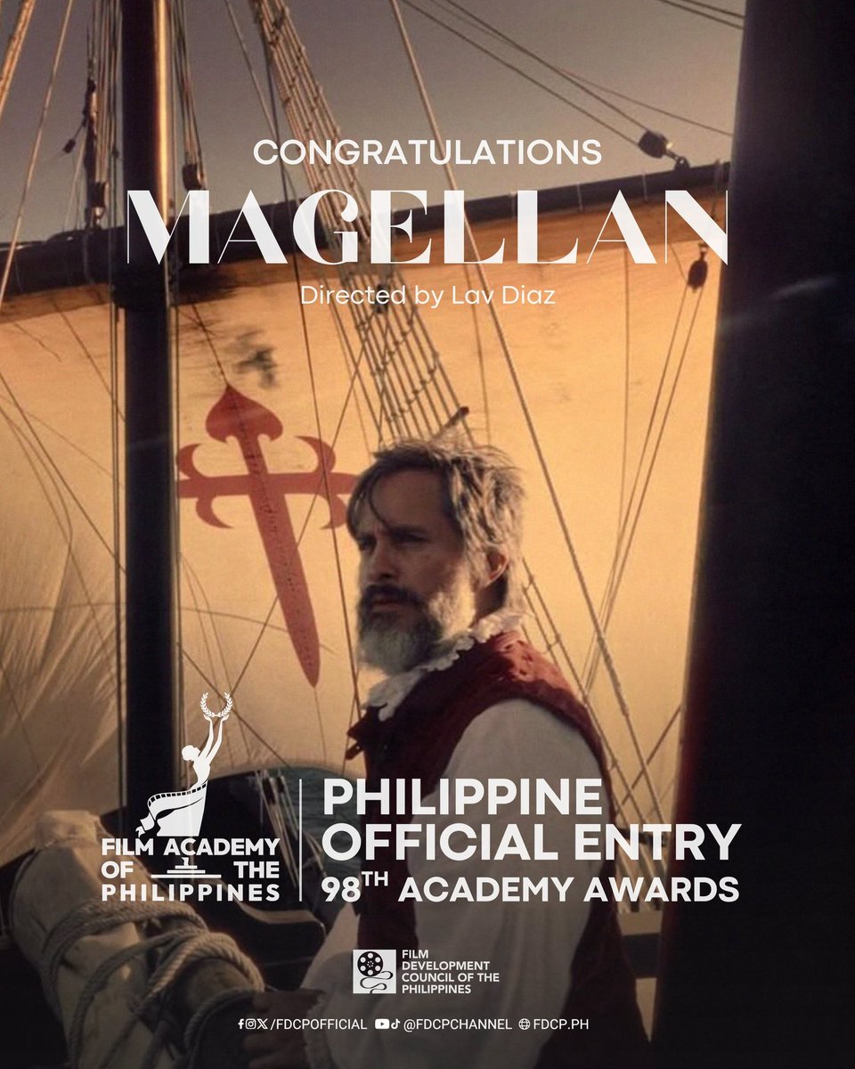 jarrettandfilm's tweet photo. #NowWatching 🇵🇭 Philippines’ official entry to the best international feature category of #Oscars2026 

#Magellan #Magalhães #LavDiaz #JanusFilms #filmtwt #FilmX #FilmTwitter #film #movie #cinema #AwardsSeason #Oscars #Cannes2025 #Cannes78 #GaelGarciaBernal #Philippines https://t.co/1RBvSxnTik